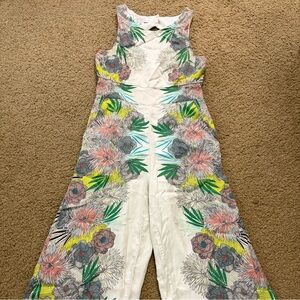 Corey Lynn Calter Floral Wide Leg Culotte Jumpsuit Size 6 Tropical Cutout Back